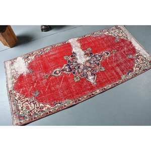 Tapis Vintage en Laine Patchwork 2.9x5.9ft Tissage Plat Turc Rouge Beige Tapis de Salon avec Support en Latex pour Décorations - Product Image 2