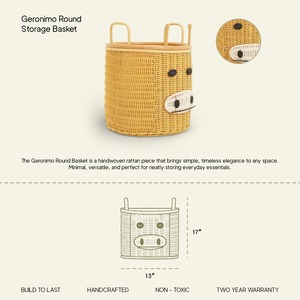Panier de rangement rond multifonctionnel moderne en rotin naturel Geronimo, respectueux de l'environnement - Product Image 4