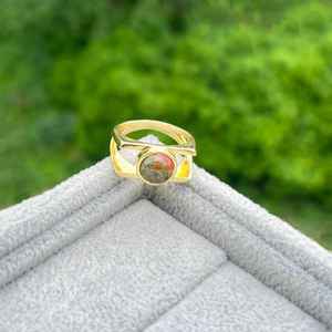 Hermoso anillo de multipiedra turquesa de cobre Natural chapado en oro de 18 quilates joyería superpuesta de latón hecha a mano regalo único para ella - Product Image 3