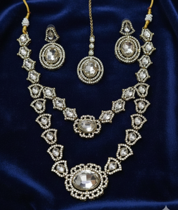 Beautiful Stunning Vintage Cubic Zircon Crystal Oval Shape <b>Kundan</b> Studded Dangle Antique Gold Plated Wedding Party <b>Jewelry</b> Set - Product Image 6