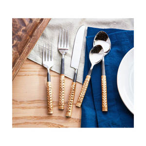 Ensemble de couverts de salle à manger élégants et naturels avec poignée en bambou, ustensile réutilisable pour le service de gâteaux, boîte emballée, service pour 5 personnes - Product Image 2