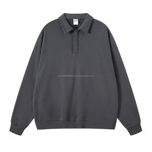 Sweat-shirts personnalisés de haute qualité à manches longues, col polo délavé, sweat-shirt pour homme en molleton français, sweat-shirts polo vintage pour homme - Product Image 3