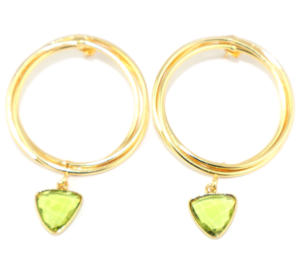 Boucles d'oreilles pendantes modernes en laiton plaqué or 24 carats, motif damier, péridot et quartz hydro, forme cercle, vente en gros pour femmes et jeunes filles - Product Image 1