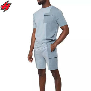 ชุดวอร์มผ้าคอตตอนโพลีเอสเตอร์สำหรับผู้ชายชุดวอร์มสีล้วนมีกระเป๋าและโลโก้แบบลำลองสำหรับฤดูร้อน - Product Image 1