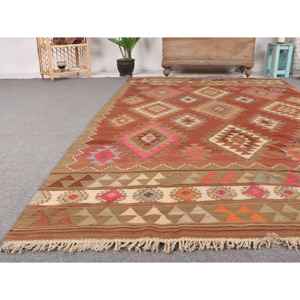 Tapis turc vintage, grand tapis de 5,4 x 8,9 pieds, tapis en laine à imprimé animal brun-rouge - Product Image 5
