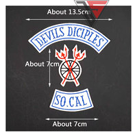 Ensemble de 4 patchs personnalisés en toile écologique pour veste de motard, broderie Devil's Diciples Socal MC, motif crâne, pour le dos de la veste et chapeau