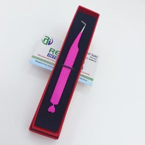 Meilleure vente 90 degrés rose vif CNC coeur conception durable en acier inoxydable Double extension de cils pince à épiler pointe lisse - Product Image 5