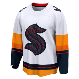 Maillot de hockey blanc des Seattle Kraken, unisexe, manches longues, col en V, logo imprimé numériquement, multi-positions, respirant, antibactérien, été - Product Image 3