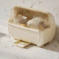 Égouttoir à vaisselle en plastique avec couvercle anti-poussière, organisateur de rangement pour ustensiles de cuisine, support de séchage pour comptoir