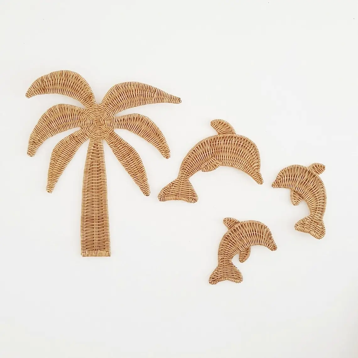 Rattan baby room decoration wall nursery decorative decals coconut palm tree and dolphin animal set