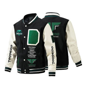Chaqueta de bombardero universitaria con mangas personalizadas, parche bordado estampado, moto de lana de piel de oveja para hombres y mujeres - Product Image 1