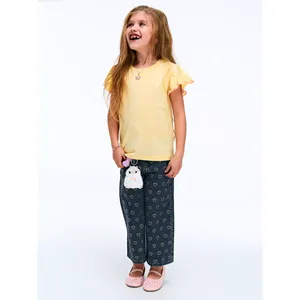 Camiseta Amarilla de Algodón para Niñas, con Volantes, Estampada, Estilo Crop Top, Informal, para Bebés y Niñas Pequeñas, Ropa de Verano Tejida, Diseño con Logotipo Simple - Product Image 2