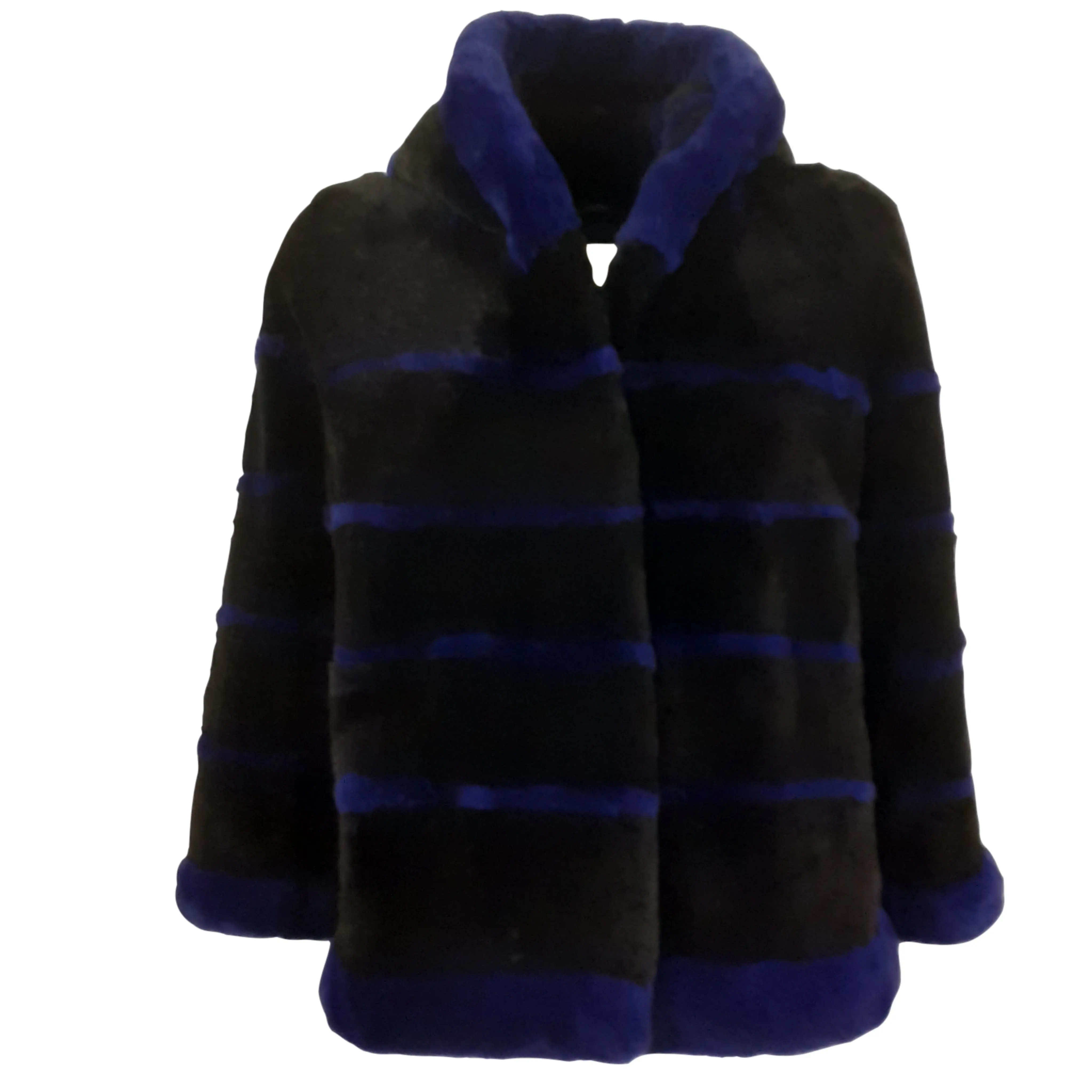 Siyah ve mavi traş vizon kürk ceket yumuşak sıcak İtalya'da yapılan özel koleksiyon 2023