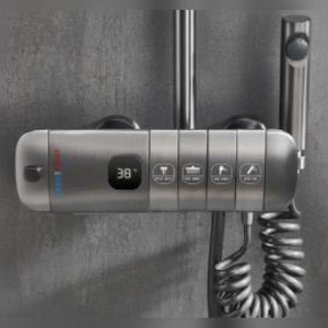 Système de douche thermostatique exposé noir mat en gros, valve en céramique, tête carrée, pluie, massage, cascade - Product Image 3