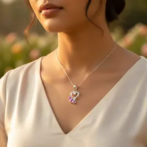 จี้รูปหัวใจเงินแท้ 925 ประดับด้วยพลอย CZ สีชมพู ชุบทอง สไตล์ศาสนา สำหรับผู้หญิง รับสลักโลโก้ สีทอง 24K - Product Image 3