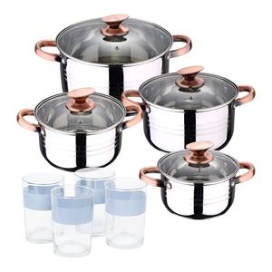 Set di pentole in acciaio inox da 8 pezzi adatto per piani cottura a induzione, Collezione Premium San Ignacio + Set di 4 bicchieri da 0,5L - Product Image 1