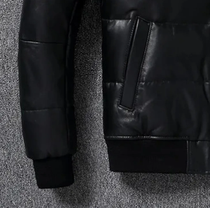 Doudoune de haute qualité pour hommes en cuir véritable avec accents de fourrure - Product Image 5