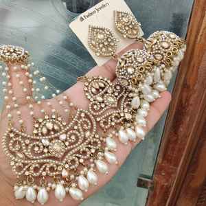 Pendientes Jhumki de alta calidad, paquete combinado Maang Tikka y Pasa joyería tradicional india para bodas, ocasiones festivas, fiesta - Product Image 6