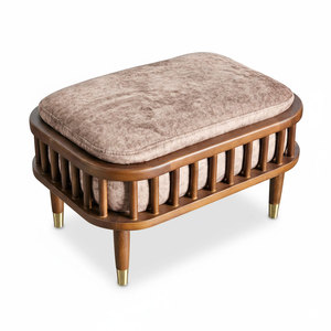 KBH GDSF013 <b>Ottoman</b> <b>Stool</b> with Removable Fabric- Covered Cushion Luxury Antique Ash Wood Frame for Entry Bedroom Hospital Use - Product Image 1