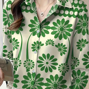 Camisa informal de algodón 100% de primera calidad, camisas personalizadas de fabricante OEM para mujer, camisas elegantes informales estampadas de verano para mujer - Product Image 1