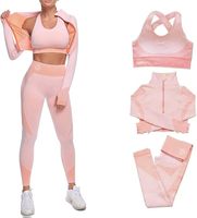 Vêtements de fitness sans couture pour femmes, tenue de gymnastique et ensemble d'entraînement de yoga, ensemble de soutien-gorge de sport 3 pièces