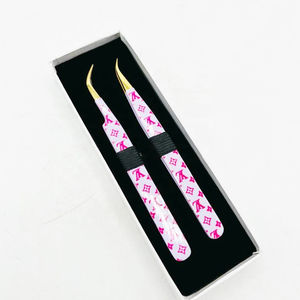 Pince à épiler d'extension de cils en acier inoxydable courbé à poignée diamantée cils lisses en fibre pointue revêtus de papier solide pour - Product Image 1