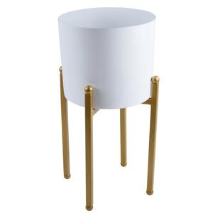 Maceta redonda de hierro atractiva de calidad estándar con soporte negro plegable y macetas de metal de color dorado - Product Image 2