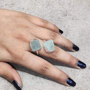 Anillo de Mujer con Piedra Natural de Aguamarina, Piedra de Nacimiento de Marzo, Anillo Ajustable de Doble Piedra, Joyería Hecha a Mano, Anillo de Plata de Ley 925 - Product Image 5