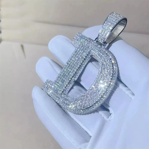 Men's 4.00Ct Round Cut Moissanite 'D' <b>Letter</b> 2\" Pendant Elegant 925 Sterling Silver Vintage Style with Modern Appeal - Product Image 1