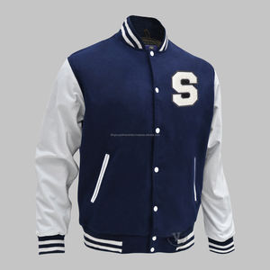 แจ็คเก็ตเบสบอลแขนหนังวัวสำหรับผู้ชายเสื้อโค้ทผ้าขนแกะสไตล์มหาลัยสำหรับผู้ชายเสื้อแจ็กเก็ตกันปักลายตัวอักษร - Product Image 6