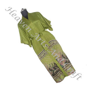 KL012 Vintage seda Sari manga larga Vintage Sari Kimono largo Boho bata Vintage Kimono largo dama de honor vestido de Navidad - Product Image 5