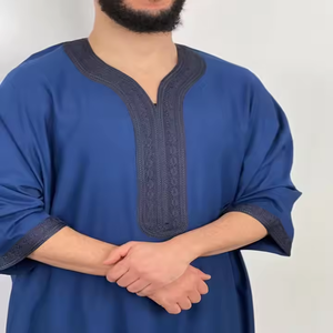 Thobe pour homme de qualité supérieure, léger, respirant, vintage, brodé à la main, en polyester, longueur au sol, prière, printemps, traditionnel - Product Image 2