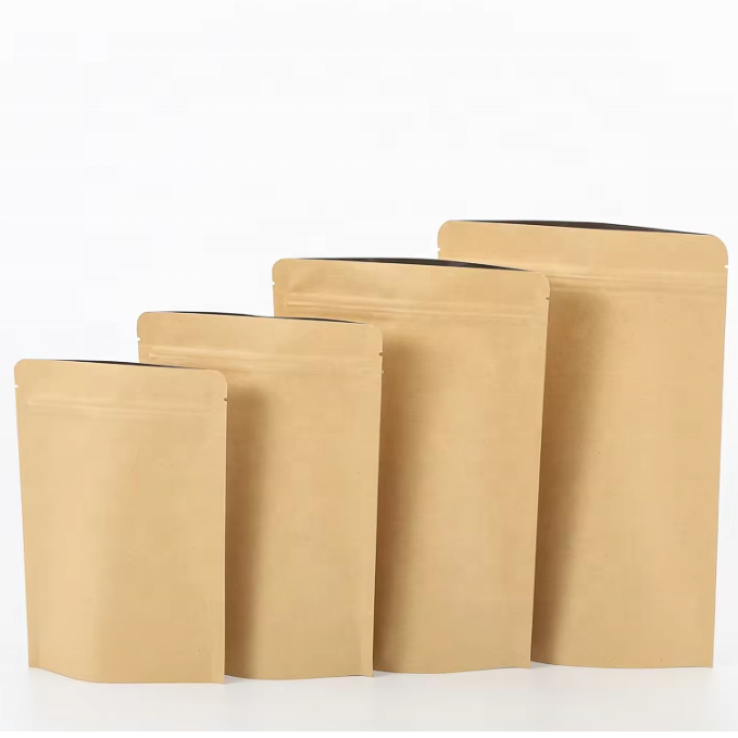Eco-Friendly Compostable Brown Kraft Paper Stand Pouch Recyclable Gravure Printing Surface Window Food Plastic Bag for Milk