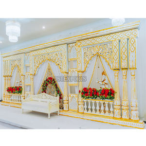 Marcos de fondo de boda blanco y dorado de lujo, precio de fábrica, juego de paneles de fibra de tamaño personalizado de alta calidad para decoración de escenario de boda - Product Image 2