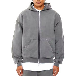<b>Y2K</b> Streetwear Blank <b>Hoodie</b> For Men Heavyweight Cotton French Terry Double Zipper <b>Hoodie</b> Oversized Drop Shoulder <b>Zip</b> <b>up</b> <b>Hoodie</b> - Product Image 1