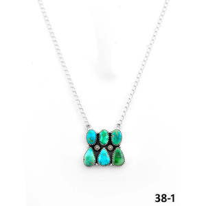 Collar Geométrico Estilo Suroeste con Turquesa Esmeralda y Plata de Ley, Tecnología de Incrustación con Engaste de Bisel - Product Image 2