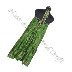 Robe longue d'été en soie sari vintage multicolore pour femmes Robe de soirée élégante sans manches pour dames - Product Image 4