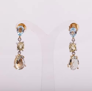 2024 Design Natural Sky <b>Blue</b> <b>Topaz</b> and Green Gold Amethyst 925 14K Gold Plated Drop <b>Earrings</b> Elegant Hoop <b>Earrings</b> in Silver - Product Image 1