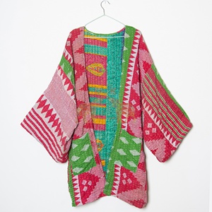 Nuevo Kimono Étnico Bohemio Multicolor Estilo Vintage Kantha, Chaqueta Kantha de Algodón Hecha a Mano - Product Image 5