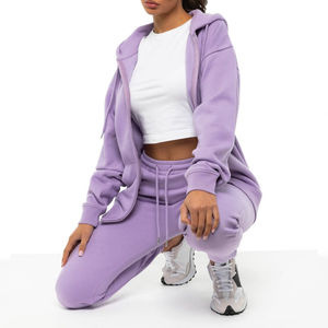 Nuevo estilo logotipo personalizado mujer Casual sólido corto longitud Regular invierno manga larga polar tejido con capucha Jogger pantalones apilados - Product Image 1