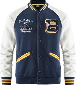 Veste universitaire de baseball vintage en toile pour hommes, manteau décontracté à manches longues et col montant, avec bouton d'hiver de style Letterman à l'avant - Product Image 1