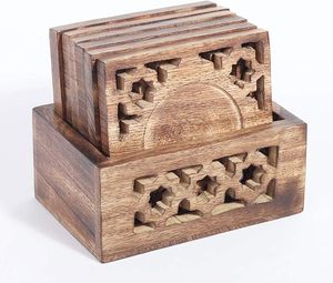 Posavasos de madera de nogal personalizados Set Classic Hexagon Square Prints Posavasos de madera redondos de cerámica natural para el hogar Hotel Precio bajo - Product Image 5