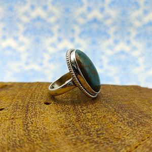 แหวนเงิน925พลอย azorite สำหรับผู้หญิงทำด้วยมือเงินฮิปปี้แหวนพลอย925ธรรมชาติ Azorite วินเทจ - Product Image 3