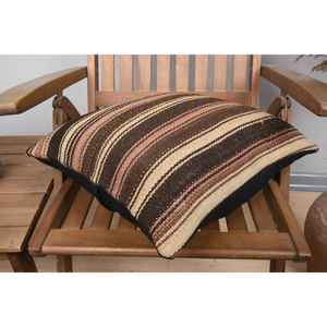 Oreiller Kilim en laine marron 18x18 pouces coussin à motifs moelleux de luxe tissé plume d'impression carrée Vintage pour la literie de noël - Product Image 4