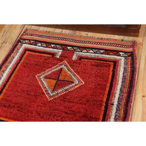 Turkish Vintage <b>Runner</b> Rug 3.3x9.8 ft, <b>Red</b> Gray Moroccan Wool Rug - Product Image 5