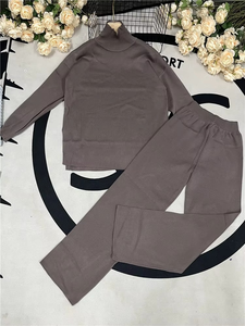Ensemble de leggings en tricot à taille haute pour femmes printemps 2 pièces avec pull à col roulé et pantalon de jogging droit - Product Image 3