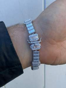 Hand Made Baguette And Round VVS Moissanite Diamond <b>Gold</b> Plated 925 Silver Iced Out Hip Hop <b>Bracelet</b> For <b>Men</b> At Best Price - Product Image 4