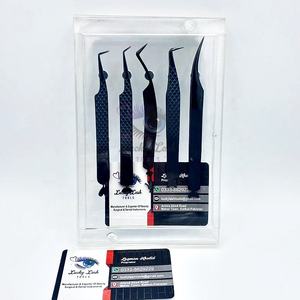 Pinzas de extensión de pestañas de acero inoxidable con Plasma negro con etiqueta personalizada, juego de diferentes partes inferiores, pinzas de pestañas sostenibles personalizadas - Product Image 1