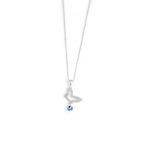 Collier Papillon Œil Turc en Or 14K avec Zircon Blanc et Diamant, Monture Sertie en Argent Sterling 925, Plaqué Rhodium, Chaîne Maille Forçat, Tendance - Product Image 2