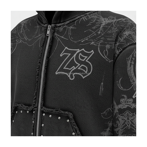 Sudadera con capucha Premium 380 GSM Heavy Fleece con cremallera Tela de mezcla de algodón suave Color negro Logotipo personalizado Bordado Impresión básica Sudadera con capucha - Product Image 6